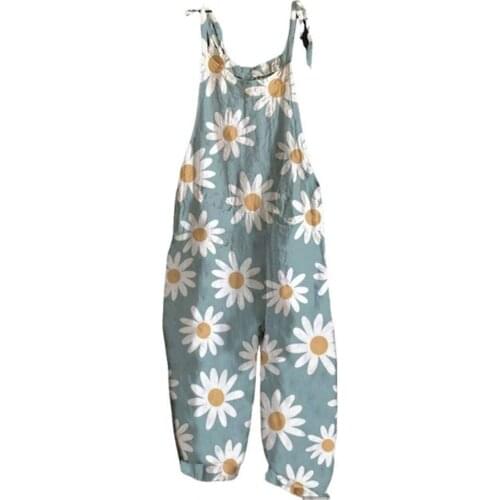 Women Jumpsuit Flower Printed Sling Design Thin Summer Vintage Loose Floral Print Rompers for Party