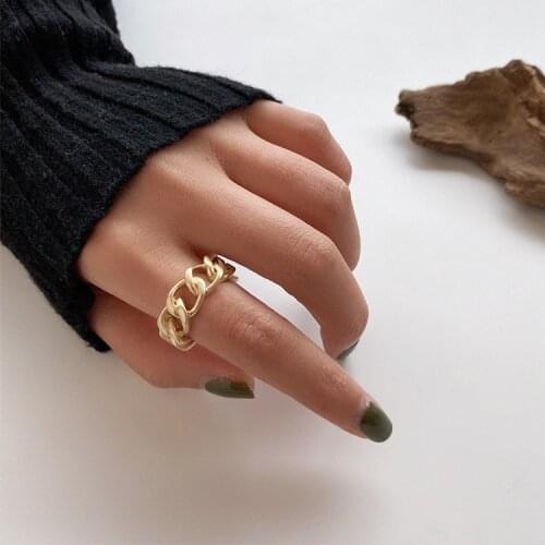 Vintage Titanium Steel Hollow Open Ring Simple Chain Metal Stainless Steel Ring Women and Girl Fashion Jewelry Gift Wholesale