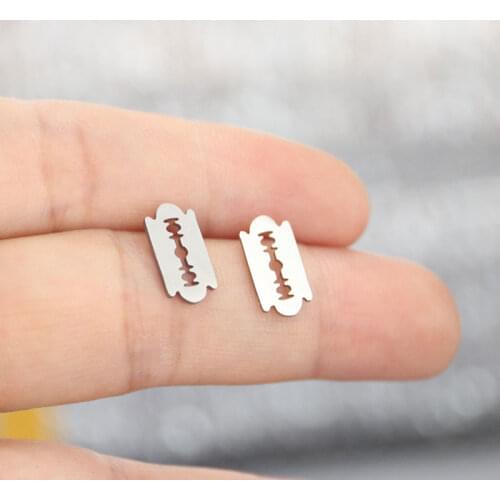1Pair Funny Gothic Earrings Shaver Blade Stainless Steel Earring Stud Geeks Unique Design Ear Jewelry Gift For Women Men
