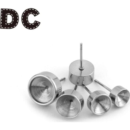 20pcs/lot 4-10mm Stainless Steel Welding Pin Stone Support Earring Blank Tray Fit Cabochon BaseFor DIY Earrings Jewelry Making