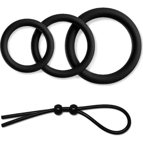 4pcs/set Penis Ring Set –3 Rings and 1 Adjustable Penis Loops – Erection Enhancing Male Sex Toy 3.2/2.8/2.3CM