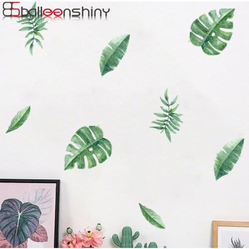 BalleenShiny PVC 6pcs Green Tropical Leaves DIY Wall Sticker Pastoral Style Living Room Decor Wallpaper Kids Nursery Mural Decal