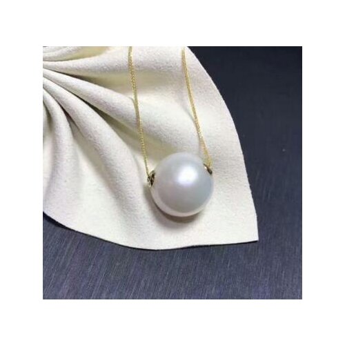 Free shipping >>>>noble jewelry huge14-13mm south sea round white pearl pendant 14k chain