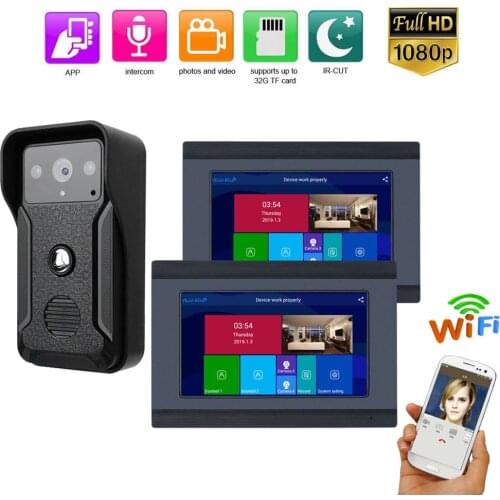 Wireless/Wired Wifi IP Video Door Phone Doorbell Intercom Entry System 1080P Camera 2 Monitor 7 inch Aluminum Alloy Wired Camera