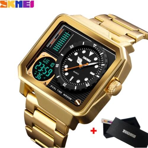SKMEI Fashion Sport Watch Mens Casual Digital Electronic Quartz Clock Stainless Steel Strap Alarm Wristwatch Relogio Masculino