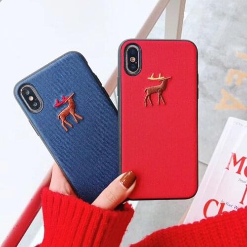 Winter Christmas 3D Embroidery Deer Phone Case For iPhone 6 6S 7 8 Plus X Cartoon Soft Back Cover For iphoneXS XR XSMAX