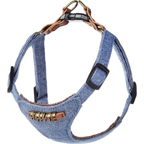 Denim Pet Dog Harness Vest Letter for Small Medium Dogs Padded Walking Puppy Accessories Chihuahua Pomeranian Dog Supplies