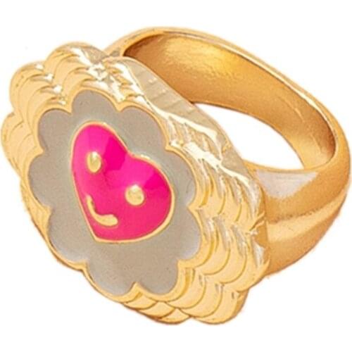 F3MD Copper Plated Shell Rings For Women Heart Shape Yin Yang Chunky Finger Rings Waterproof Jewelry for Women