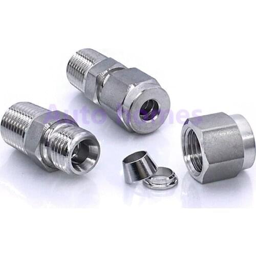 OD Tube Fittings Double Ferrule Threaded Male Connector Stainless Steel SS304 ZG1/8 ZG1/4 ZG3/8 ZG1/2 - 3/4/6/8/10mm