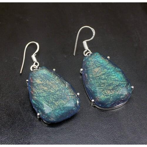 Gemstonefactory Big Promotion 925 Silver Exotic Blue Dichroic Glass Women Ladies Gifts Dangle Drop Earrings 20212375