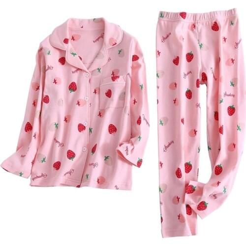 Cotton Sweet Parent-child Shirt style Pajamas Set Autumn Winter Long Sleeve Family Sleepwear For Women Girls Fashion Pajama Suit