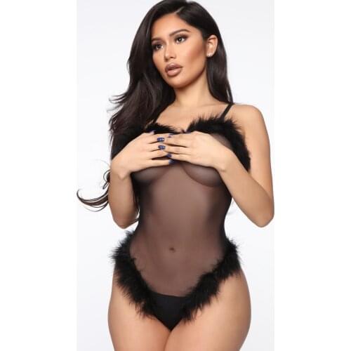 BKLD Mesh Sheer Bodysuit Sexy Spaghetti Strap Jumpsuits for Women 2020 New Fashion Feather Patchwork Bodysuit Party Clubwear