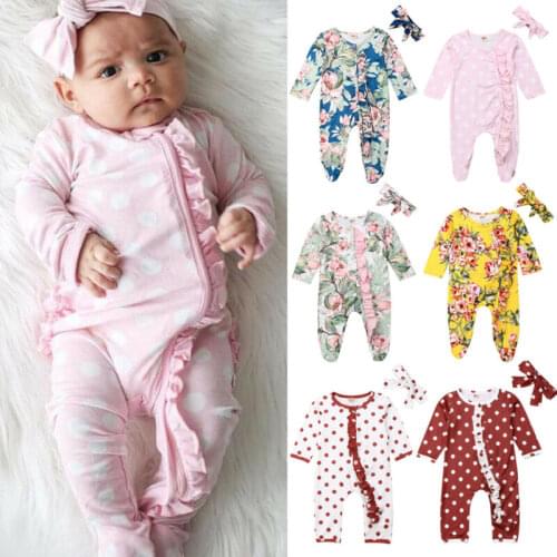 Neugeborenes Baby Mädchen Floral Dot Kleidung Strampler Overall Body Outfit