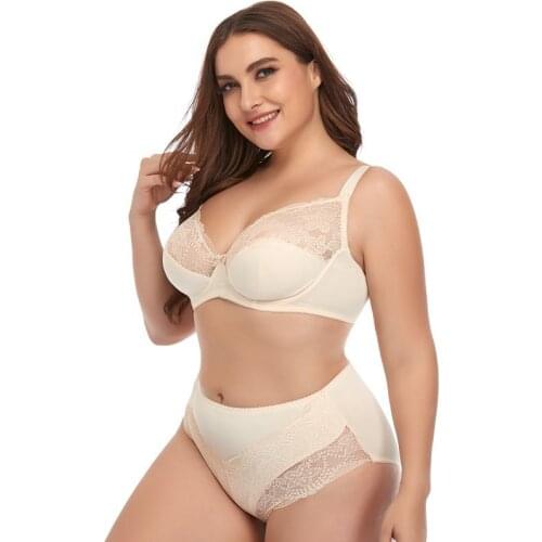 Plus Size Sexy Seamless Lingerie Sets Women Lace Bowknot Push Up Bra And Panty Set Sexy Crop Top Underwear 90 95 100 105 110 E
