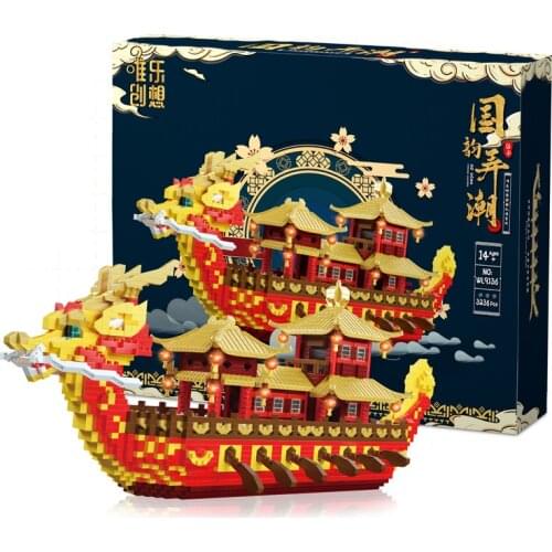 Dragon Boat Festival Dragon Boat Model Vile Creative Miniature Building Blocks Assembled Dragon Boat Adult Toy Cross-border