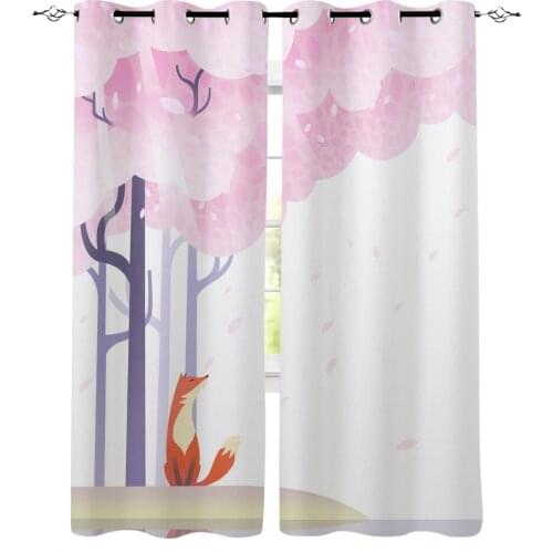 Cartoon Cherry Blossom Fox Curtains For Living Room Bedroom Window Treatment Blinds Finished Drapes Kitchen Curtains