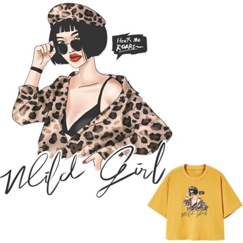 Patches For Clothing Wild Girl Thermal Stickers Iron-On T-Shirt Dresses Heat Press Applique Fashion Girl Transfer