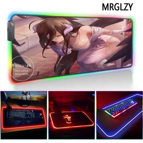 MRGLZY Anime Overlord Cute Sexy Busty Girl Mouse Pad LED Light RGB Gamer Albedo Desk Mat Gaming Accessories for Laptop Keyboard