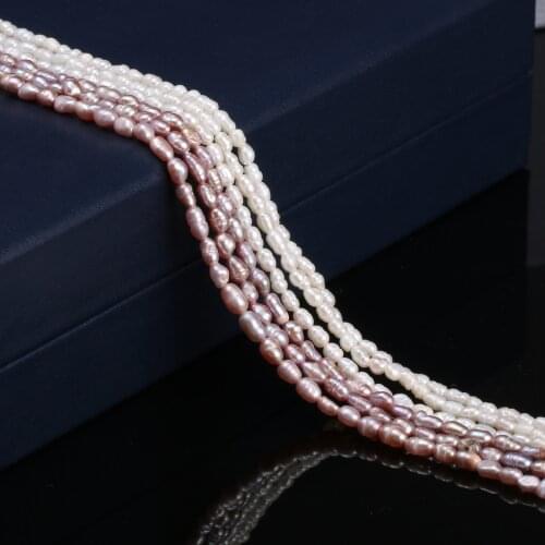 Natural Freshwater Cultured Pearls Beads Rice Shape 100% Natural Loose Pearls for Jewelry Making DIY Strand 13 Inches Size 3-4mm