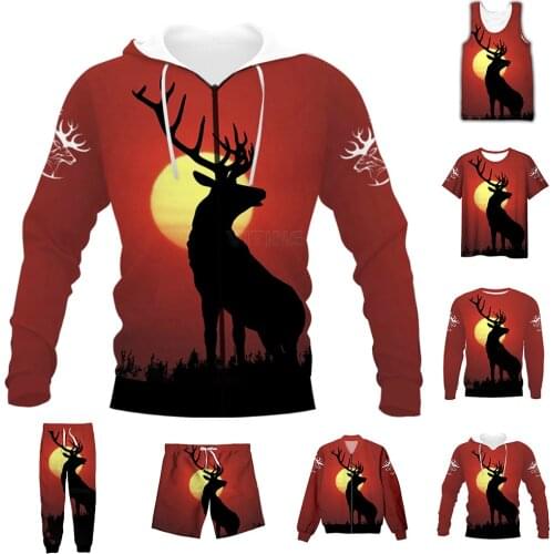 New Fashion 3D Full Print Hunting Deer T-shirt/Sweatshirt/Zip Hoodies/Thin Jacket/Pants Four Seasons Casual Suit V13