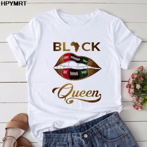 Tshirt Women Beautiful African Printed T shirt Girl Black Queen Lip Harajuku 90s Clothing T-shirt Female Tops Short sleeve Tee