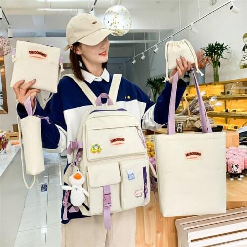 2021 new student bag four-piece fashion backpack set nylon contrast shoulder bag