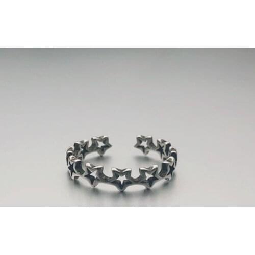 New Simple Retro Five-pointed Star Hollow 925 Sterling Silver Jewelry Creative Star Even Star Thai Silver Opening Rings SR456