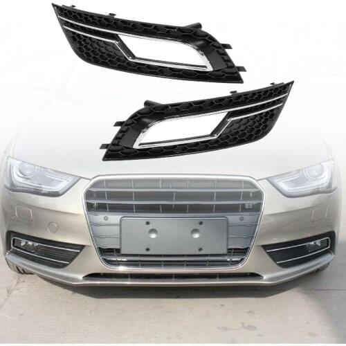 L/R Painted Fog Lamp Grill Grille with Bright Strips 8K0807681K 8K0807682K for Audi A4 B9 S4 RS4 13-15