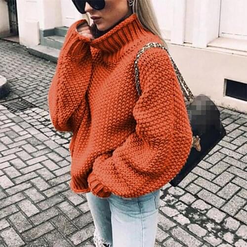 Oversize Turtleneck Knitted Sweater Winter Knitwear Plus Size Slim Solid Green Orange White Warm Casual Sweater Women
