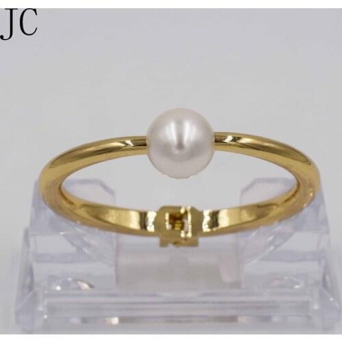 Luxury Dubai Crystal Bracelet Gold Filled Bangles For Women Wholesale Elegant Pearl Jewelry Cuff Bangle