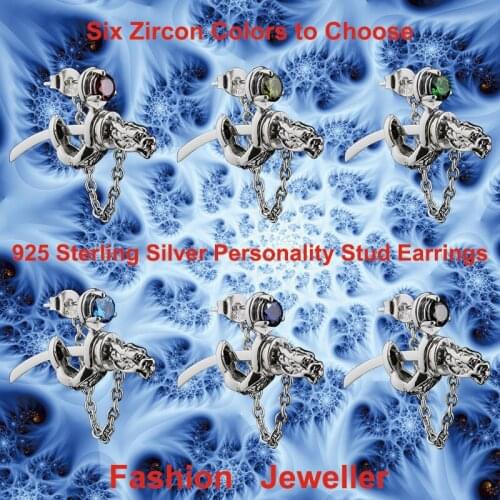 Punk Fashion CZ Stone Earrings Solid 925 Sterling Silver Cool Knight Individuality Dragon Japanese Katana Stud Earrings 8M12349