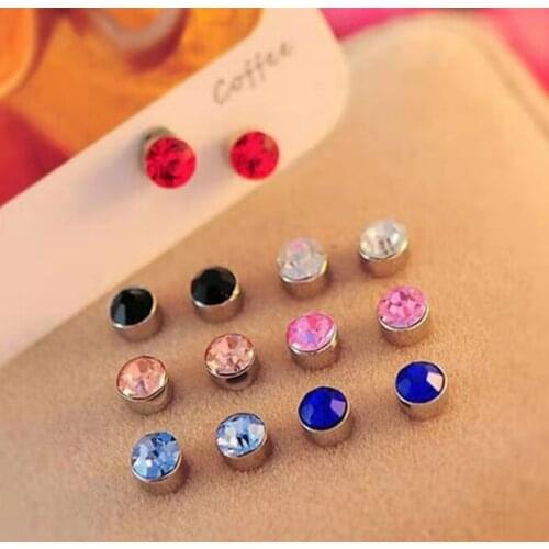 Colorful Crystal Magnetic Stud Earrings For Women Teens Girls Minimalist Non Piercing Earrings Ear Studs Wedding Fashion Jewelry