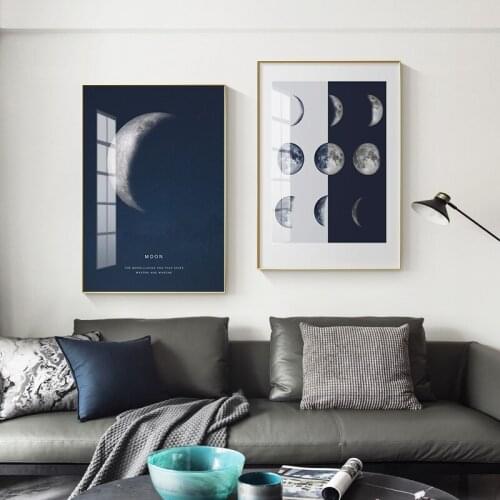 Nordic Minimalist Moon Canvas Painting Posters and Print dark night sky Wall Art Pictures For Living Room Bedroom Aisle Studio