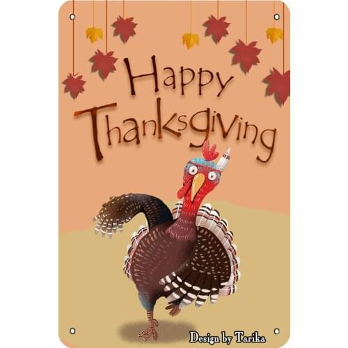 Happy Thanksgiving Roast Turkey Vintage Look 20X30 cm Metal Decoration Crafts Sign for Home Kitchen Bathroom Farm Garden Garage