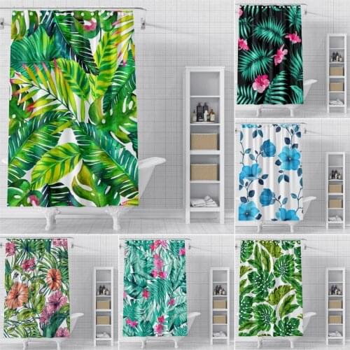 Tropical Plant Leaves And Flowers Shower Curtain Waterproof Bathroom Curtains Toilet Door Curtain Mildew Proof Fabric Bath Decor
