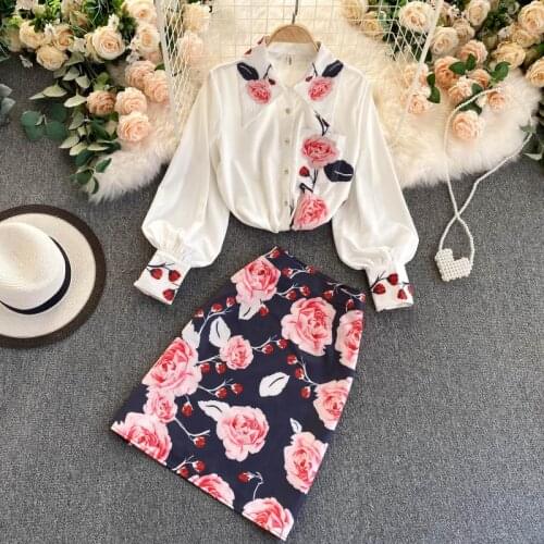 Womens Spring Summer Runway Fashion Floral Print 2 pcs Dress Female Chic Travel Vintage Party Dress TB1827