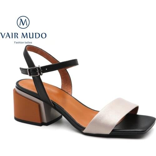 VAIR MUDO Spring Autumn Women Sandals Shoes Eleagnt High Quality Thick Heels Genuine Leather Female Footwear New Style LX1-C