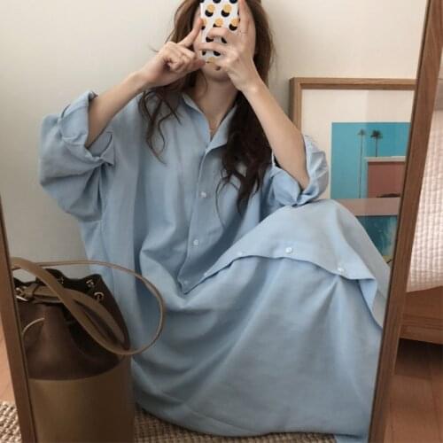 S-2XL European Style Long Sleeve Long Shirt Dress Spring Casual White Cotton Dresses Loose Dresses Robe Femme Vestido Clothing