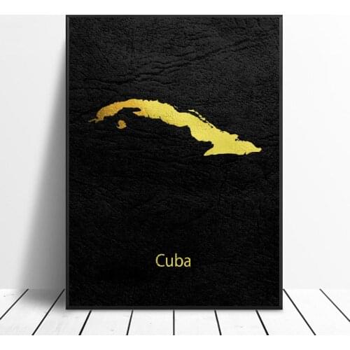 Golden Map Art Cuba Canvas Painting Art Print Poster Picture Wall Modern Minimalist Bedroom Living Room Decoration