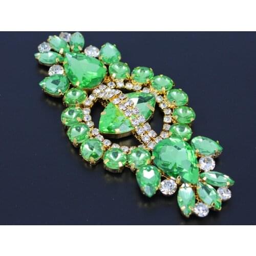 12*5.8cm Bridal headband Rhinestone Applique for wedidng dress bag decorations Gold Wedding sash belt green Rhinestone appliques