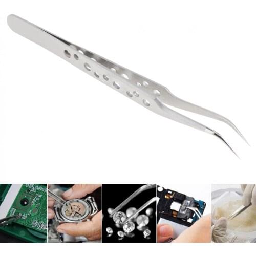 125CM Lightweight Anti-static Curved Tip Precision Stainless Tweezers for Phone Repair and Electronics Industrial Hand Tool