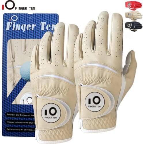 2 Pcs Soft Pu Leather Mens Golf Gloves with Ball Marker Cabretta All Weather Grip Navy Khaki Red Small Medium Large XL
