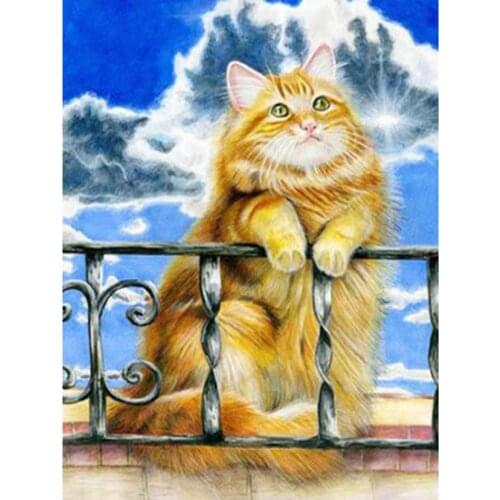 5D DIY Animal Pictures Cute Big Fat Cat Picture Square/Round Diamond Cross Stitch Embroidery Home Decoration Artwork WG3015
