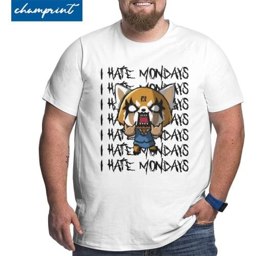 Aggretsuko Aggressive Retsuko I Hate Monday T Shirt Men Vintage T-Shirts Big Tall Tees Short Sleeve Clothing Big Size 5XL 6XL