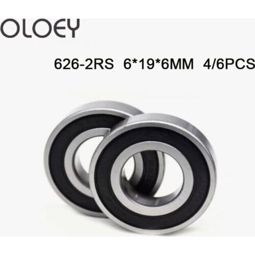 Free Shipping 626RS Bearing ABEC-1 (4/6PCS) 6x19x6 mm Rubber Cover Sealed 626-2RS Ball Bearings 626 RS / 2RS