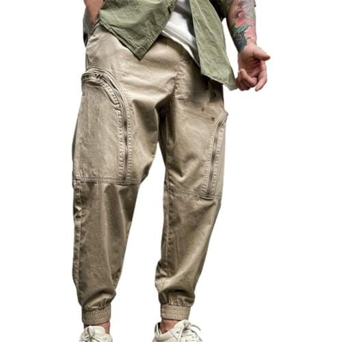 Mens Pants Solid Color Casual Elastic Waist Ankle Banded Cargo Pants for Autumn
