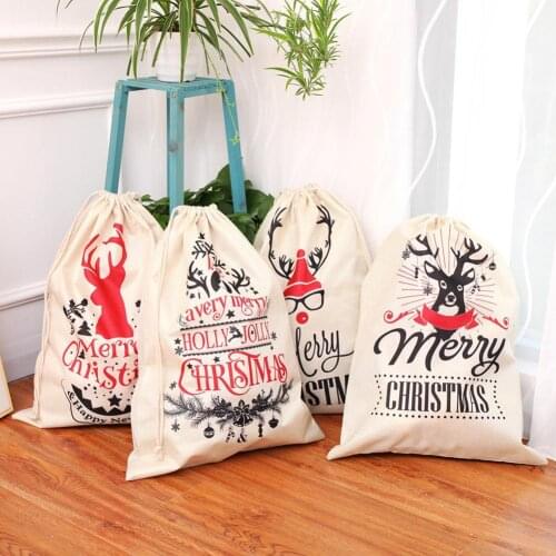 Jute Linen Drawstring Pouch Packaging Gift Bag Printed Jewelry Christmas Bag Candy Presents Storage Container for Christmas
