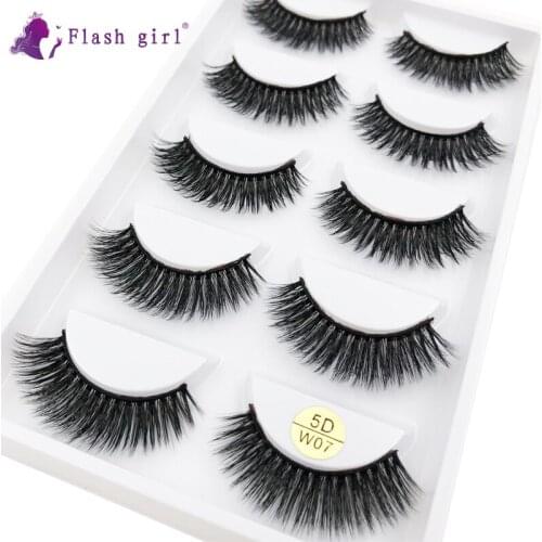 Hot Sale 5 Pairs 5D Faux Mink Eyelashes 100% Handmade Reusable Natural Fake Eyelash Popular Eye Lashes Makeup 5D-W07