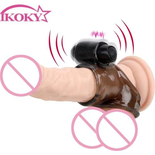 IKOKY Vibrator Penis Cock Ring Scrotal Binding Delay Ejaculation Male Longer Lasting Male Masturbator Elastic Sex Toys for Men