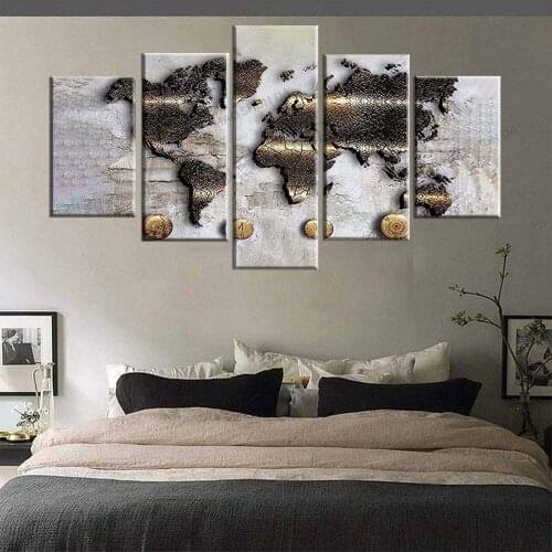 World Map Canvas 5 Piece Print On Non-Woven Material Memoboard Noticeboard Message Board Image Picture Home Decor Map Wall Wall